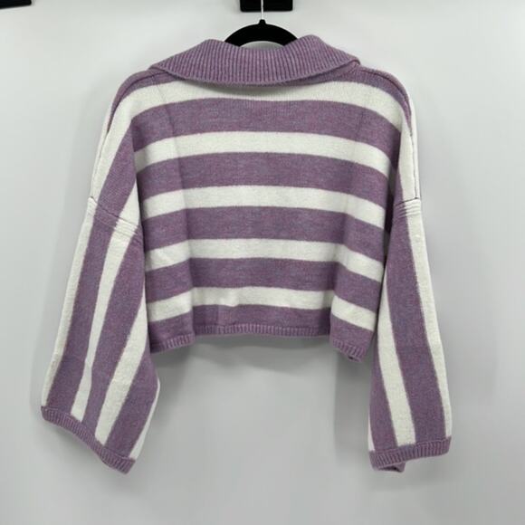 For Love & Lemons Maud Boxy Crop Sweater - Purple/White - Large - NWT - Picture 8 of 9